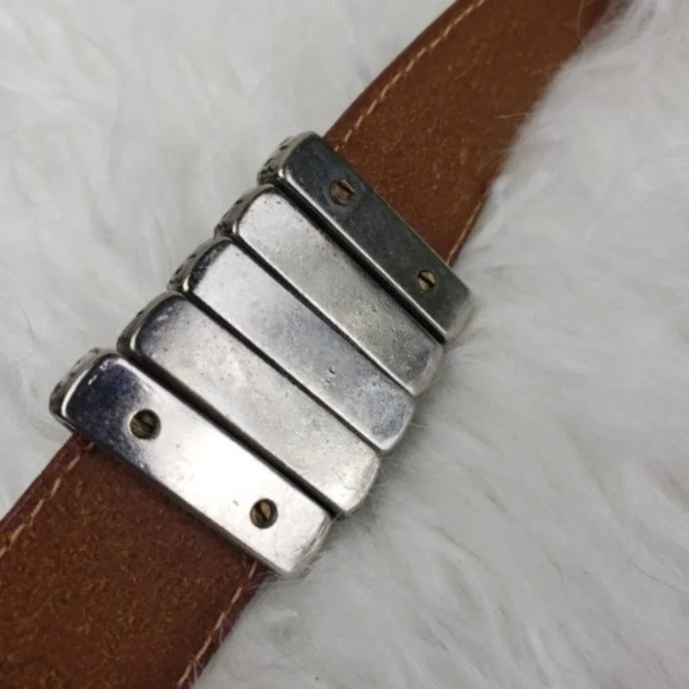 Vintage Brown Leather Belt with Ornate Silver Buckle - Picture 6 of 10